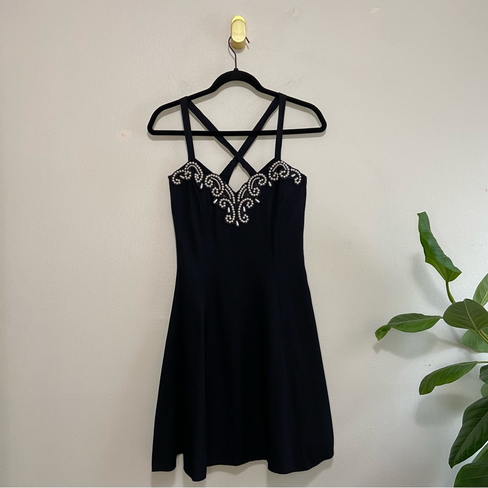 Jessica McClintock Gunne Sax Vintage Black Pearl Cocktail Sleeveless Dress
